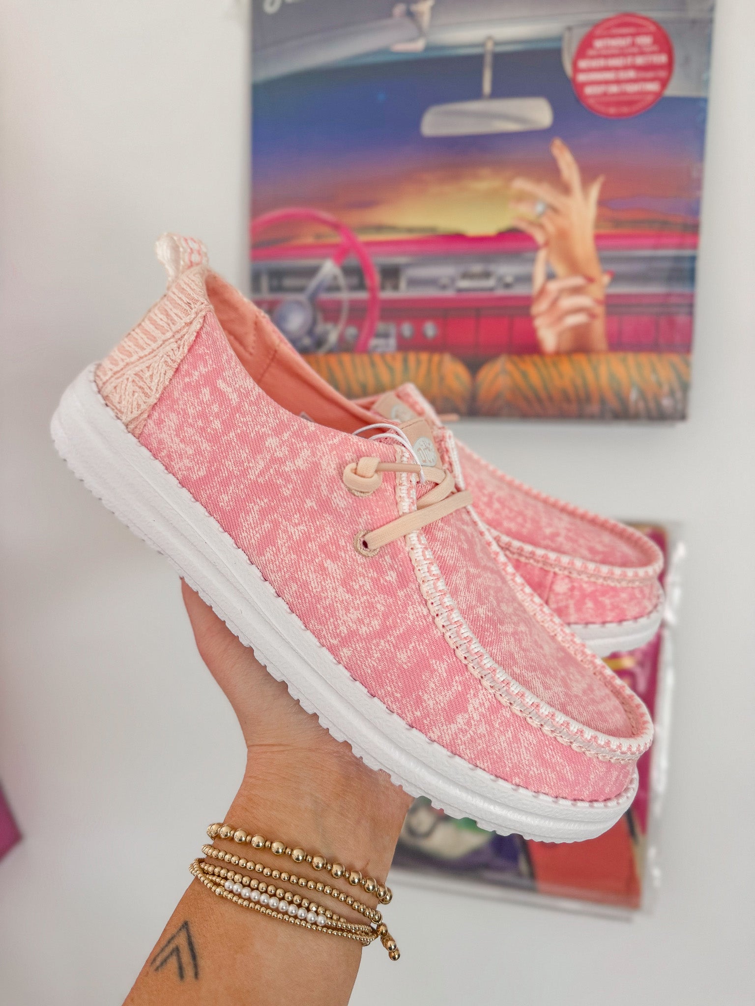 Hey Dude Wendy Sport Mesh Shoes - Bright Pink Slip-On Sneakers For Women