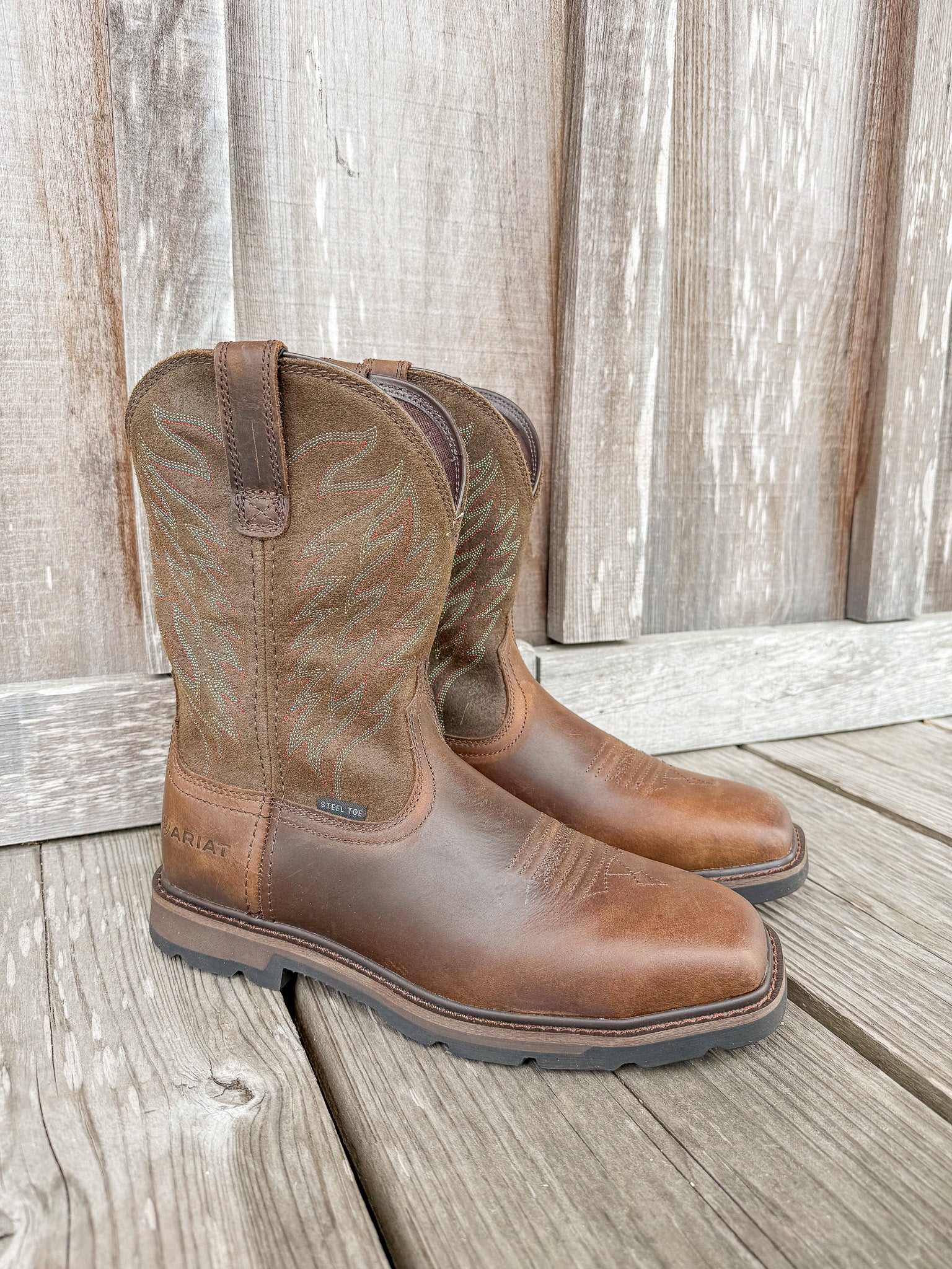 New Mens Ariat Groundbreaker Leather Work Boots Steel‎ Toe Shoes Size 14 M Ariat Groundbreaker Men main image 2