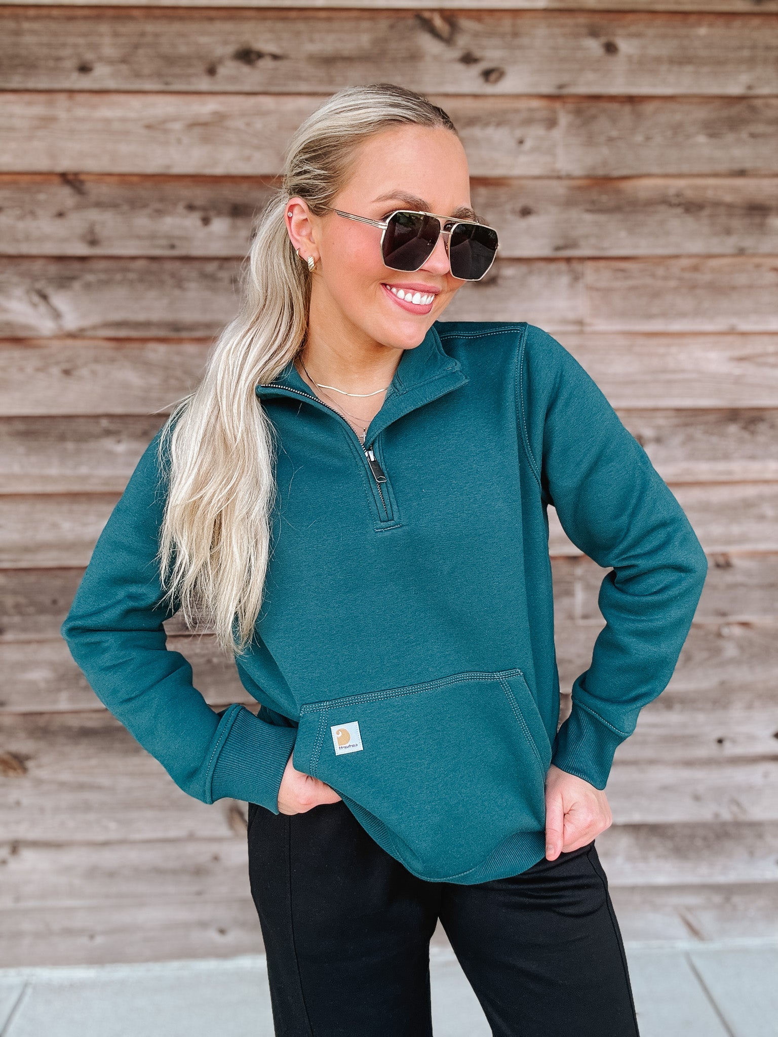 Women's Carhartt Relaxed Fit Midweight Quarter-Zip in Greenstone