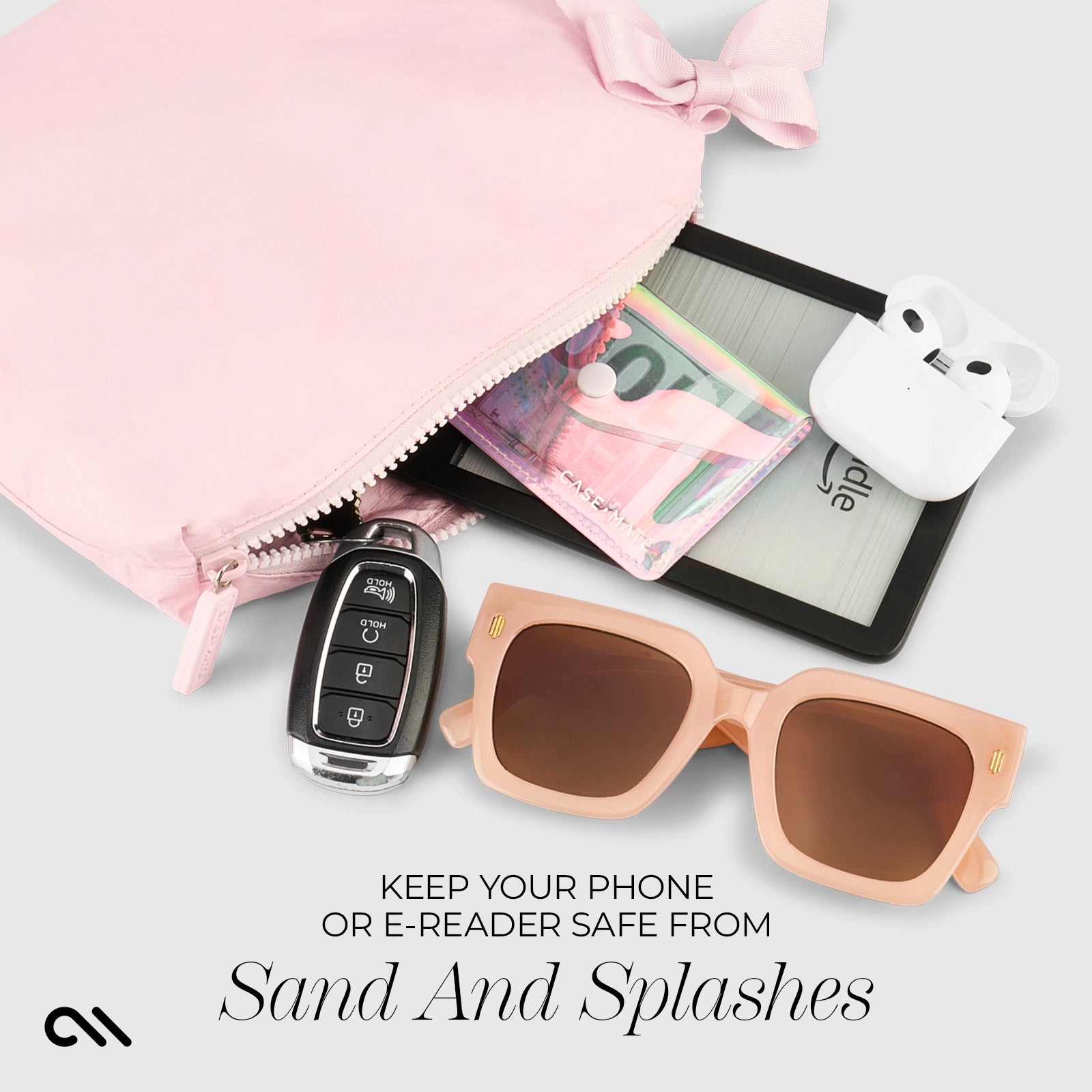 Case-Mate Bow Waterproof Zip Pouch - Ballet Pink