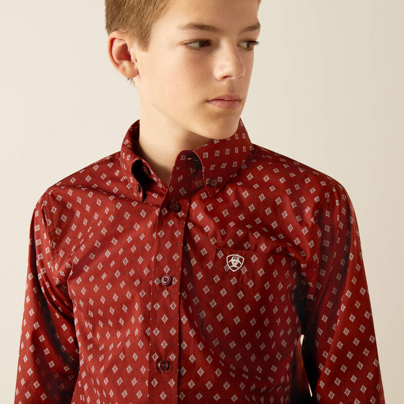 Boy's Ariat Pax Classic Fit Shirt -  Burgundy