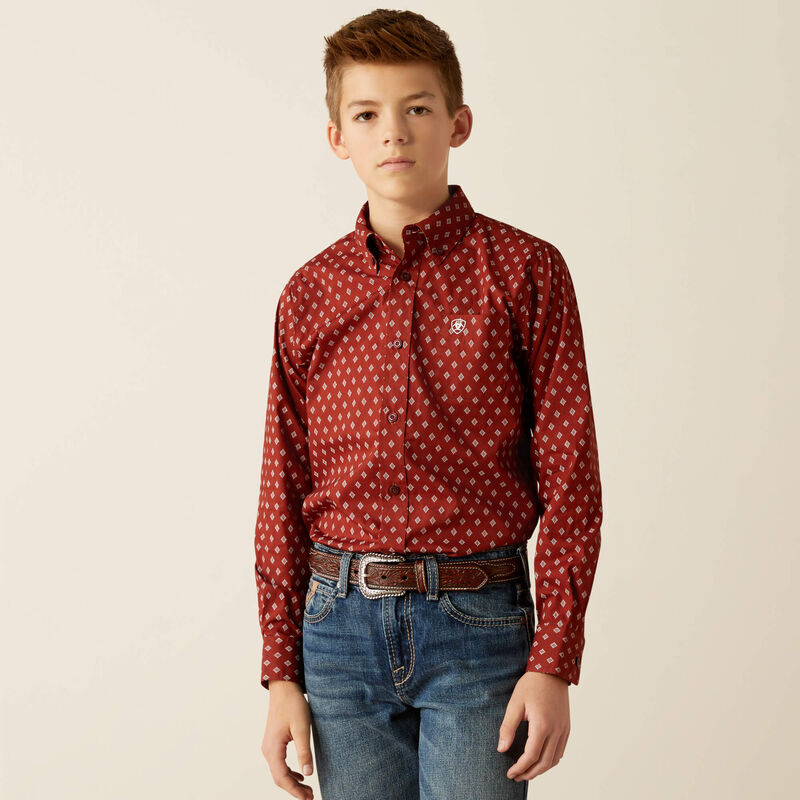 Boy's Ariat Pax Classic Fit Shirt -  Burgundy