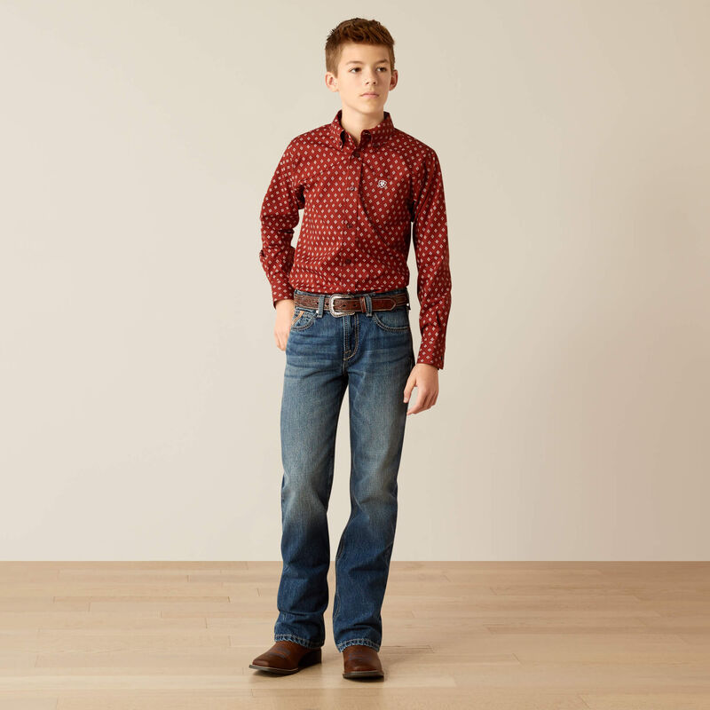 Boy's Ariat Pax Classic Fit Shirt -  Burgundy