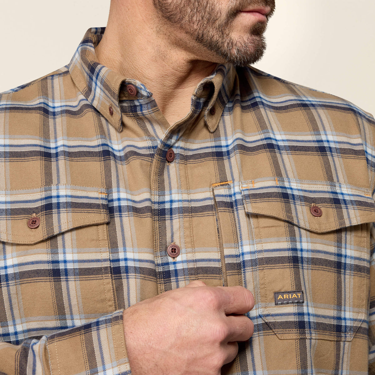 Ariat | Rebar Flannel DuraStretch Work Shirt - Field Khaki