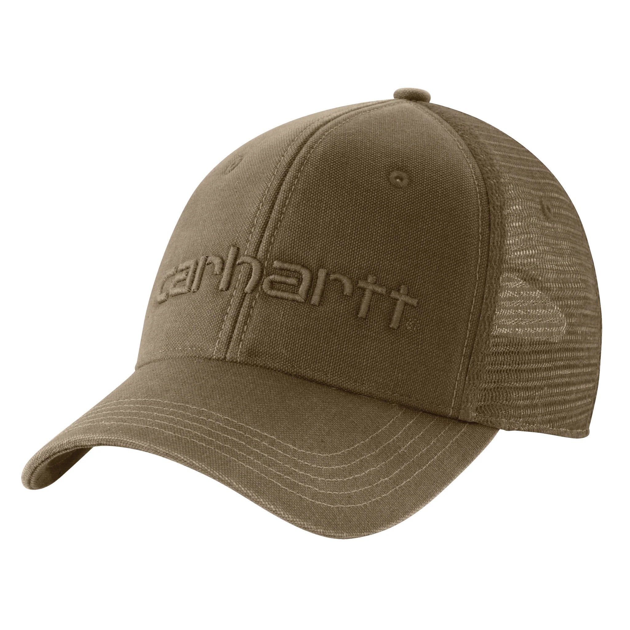 CARHARTT CANVAS MESH BACK LOGO GRAPHIC CAP IN LIGHT BROWN