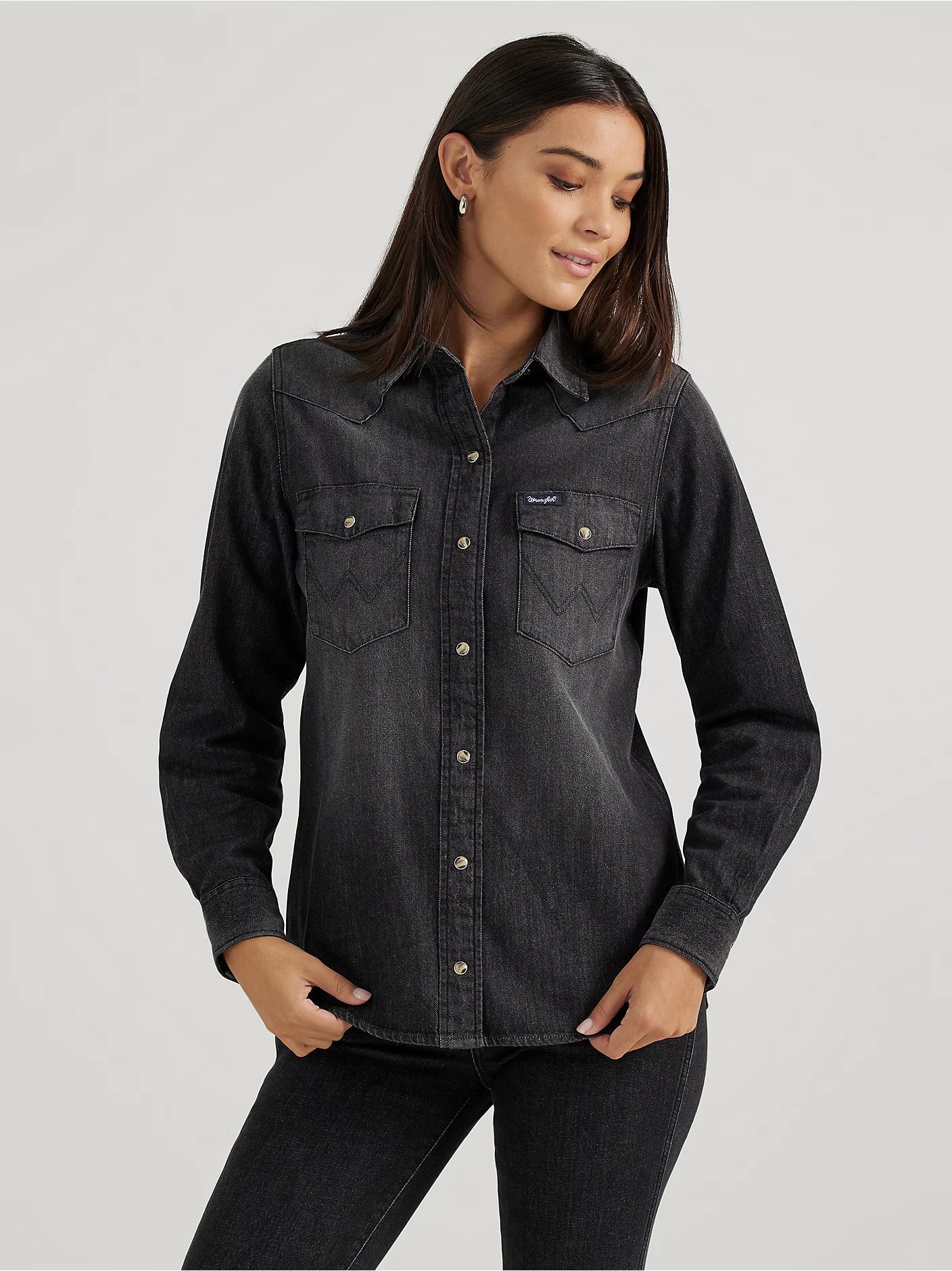 Women's Wrangler Black Denim Cowboy Snap Shirt