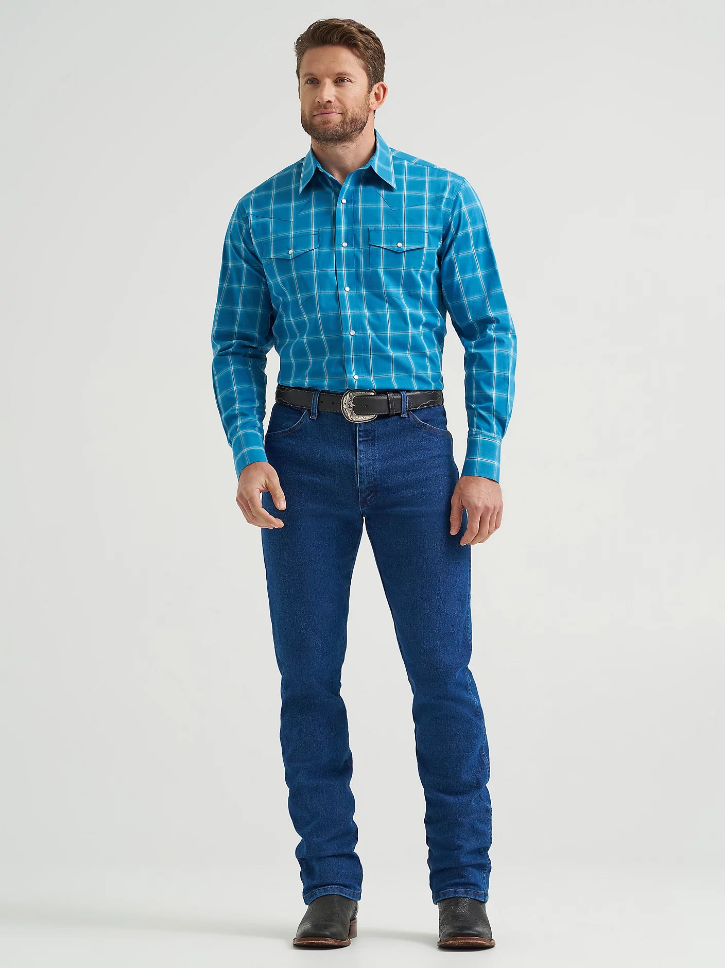 Men's Wrangler Wrinkle Resist Long Sleeve Western Snap Plaid Shirt