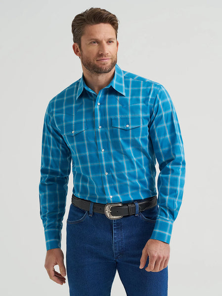Men's Wrangler Wrinkle Resist Long Sleeve Western Snap Plaid Shirt