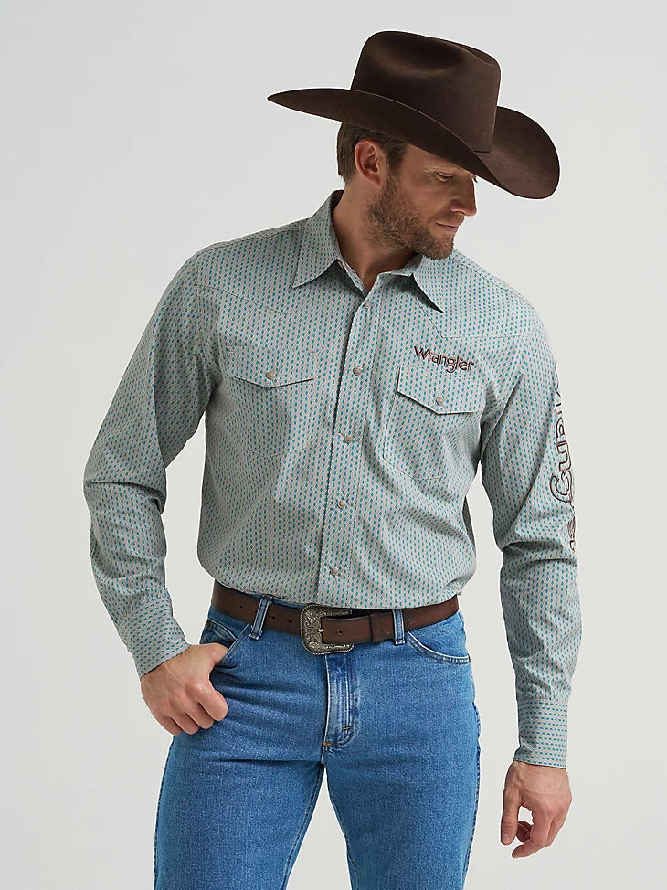 Men's Wrangler Logo Long Sleeve Western Snap Shirt
