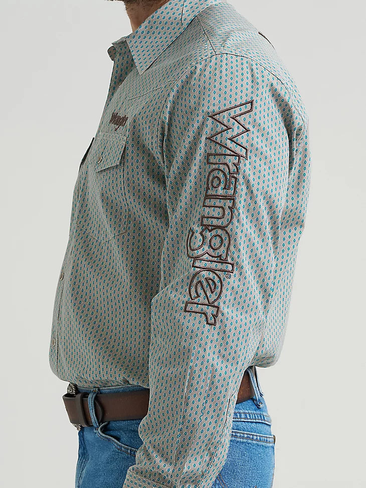 Men's Wrangler Logo Long Sleeve Western Snap Shirt