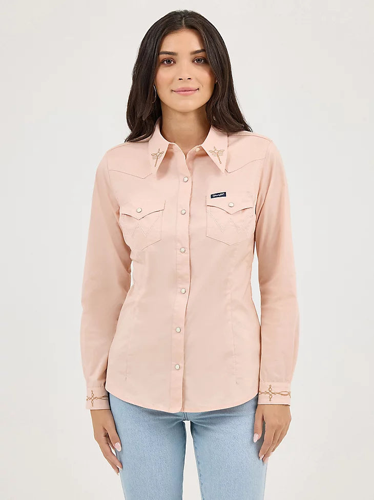 Women's Wrangler Embroidered Collar Slim Western Snap Shirt