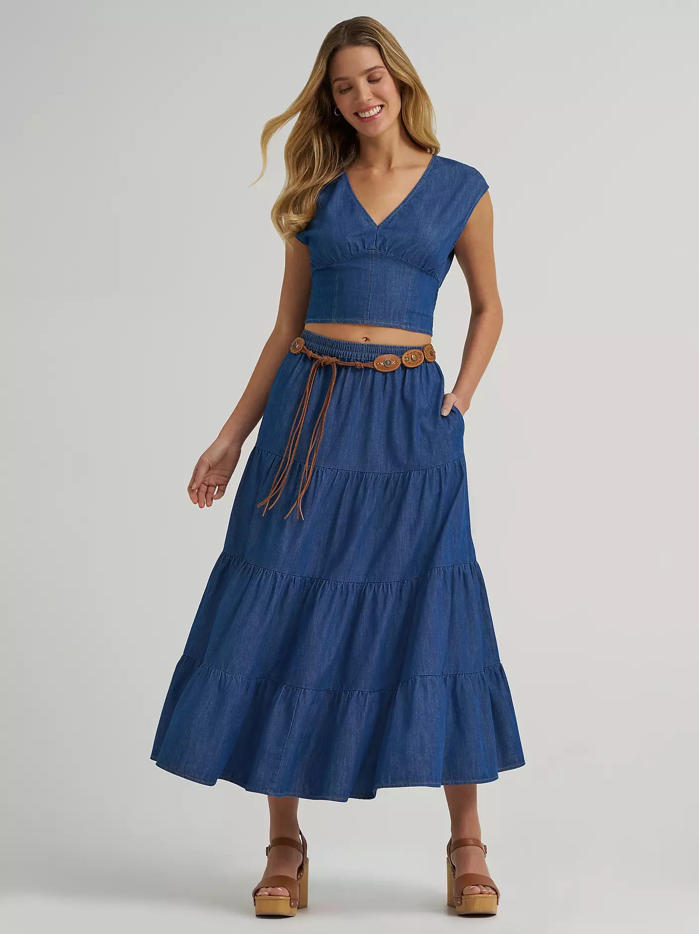 Wrangler Retro Denim Tiered Maxi Skirt