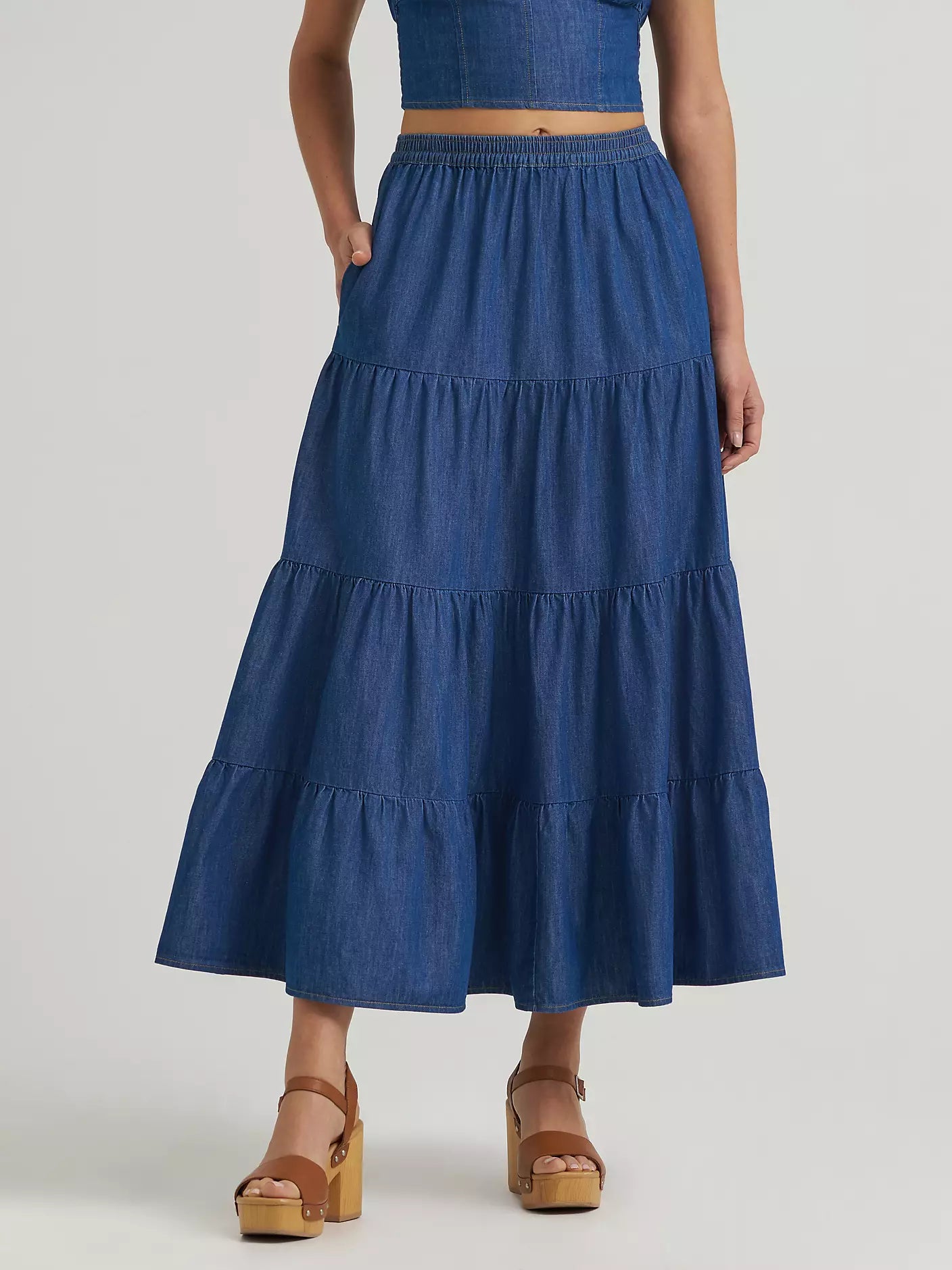 Wrangler Retro Denim Tiered Maxi Skirt