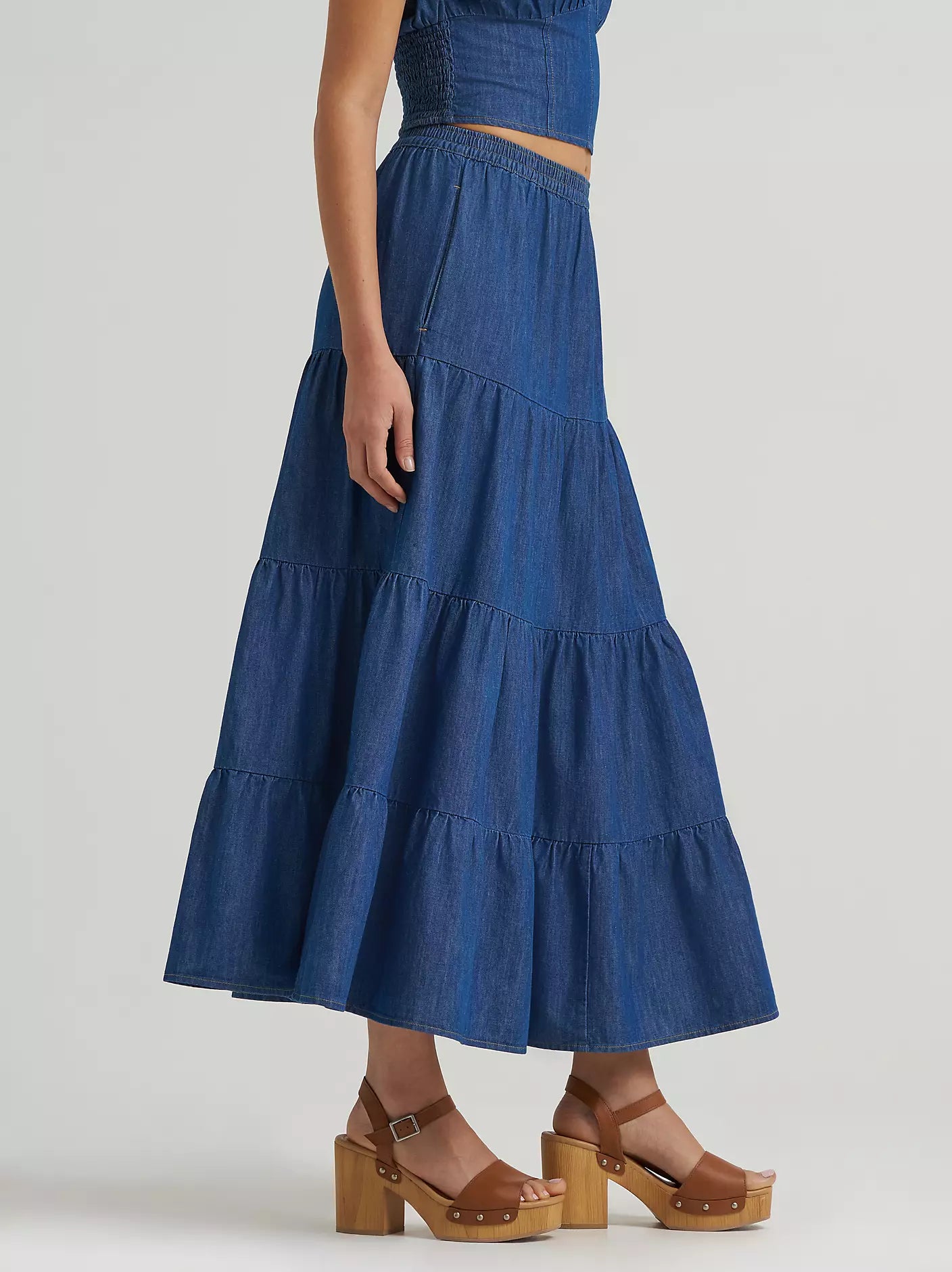 Wrangler Retro Denim Tiered Maxi Skirt