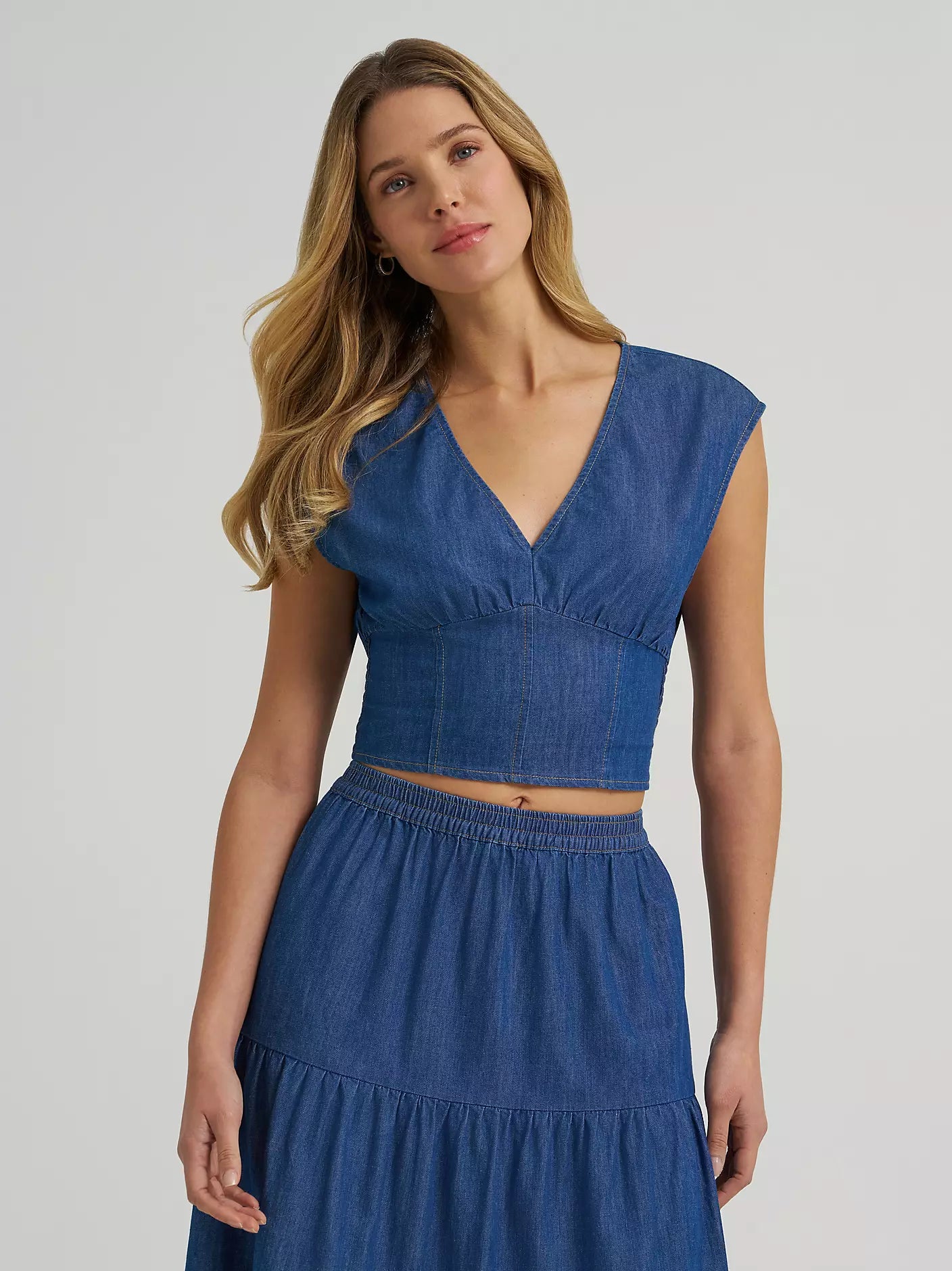 Wrangler Retro Smocked Crop Denim Blouse