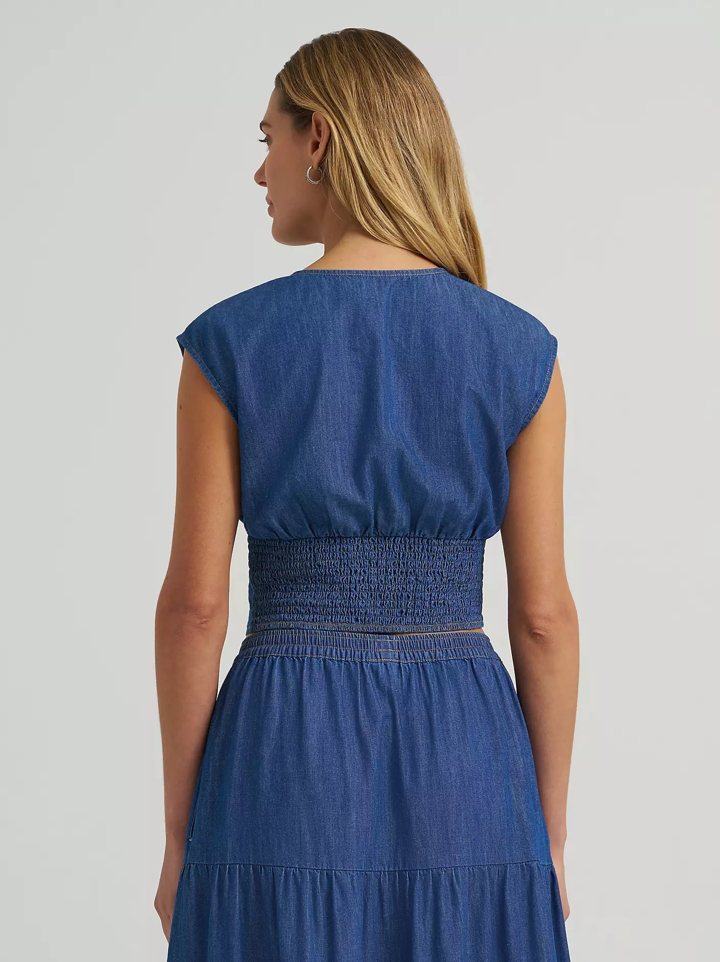 Wrangler Retro Smocked Crop Denim Blouse