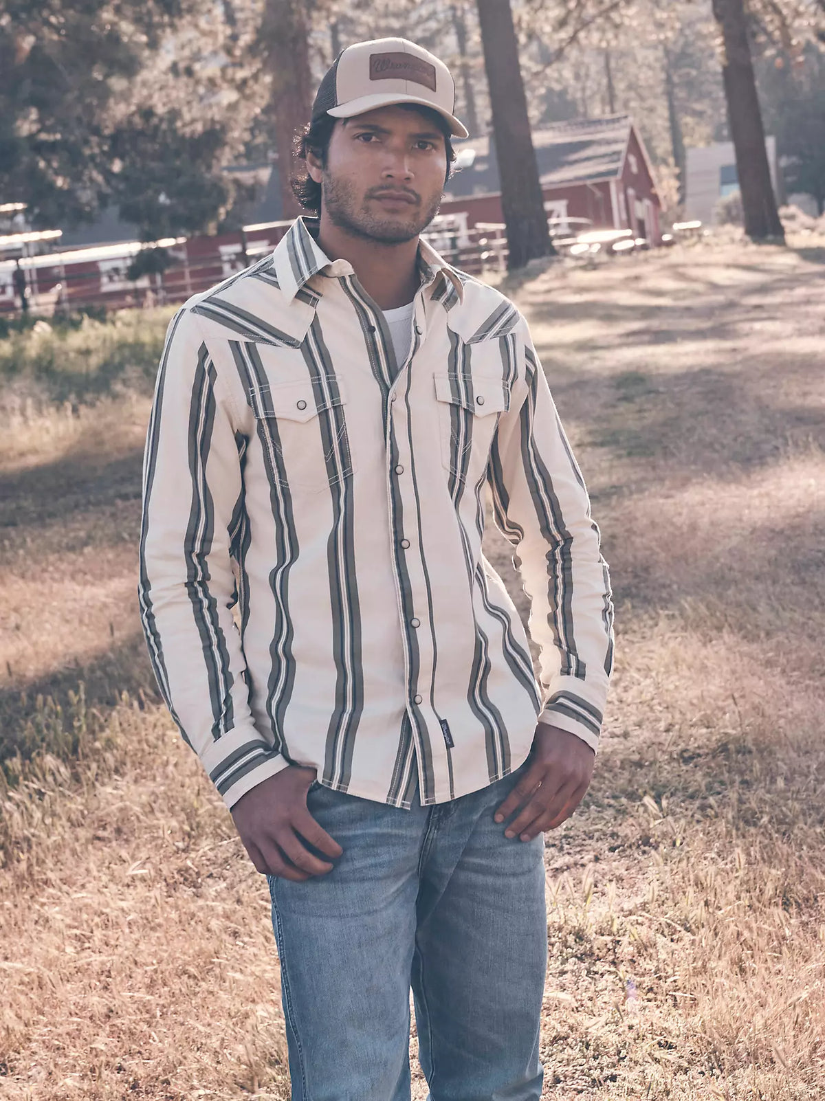 Wrangler | Retro® Premium Stripe Western Snap Shirt in Green