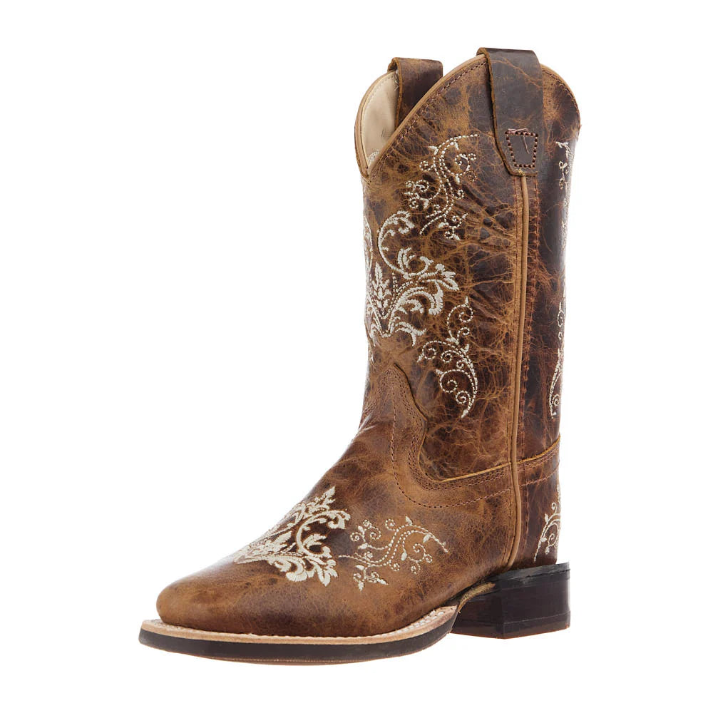 Old West Youth Square Toe Western Embroidery Boots