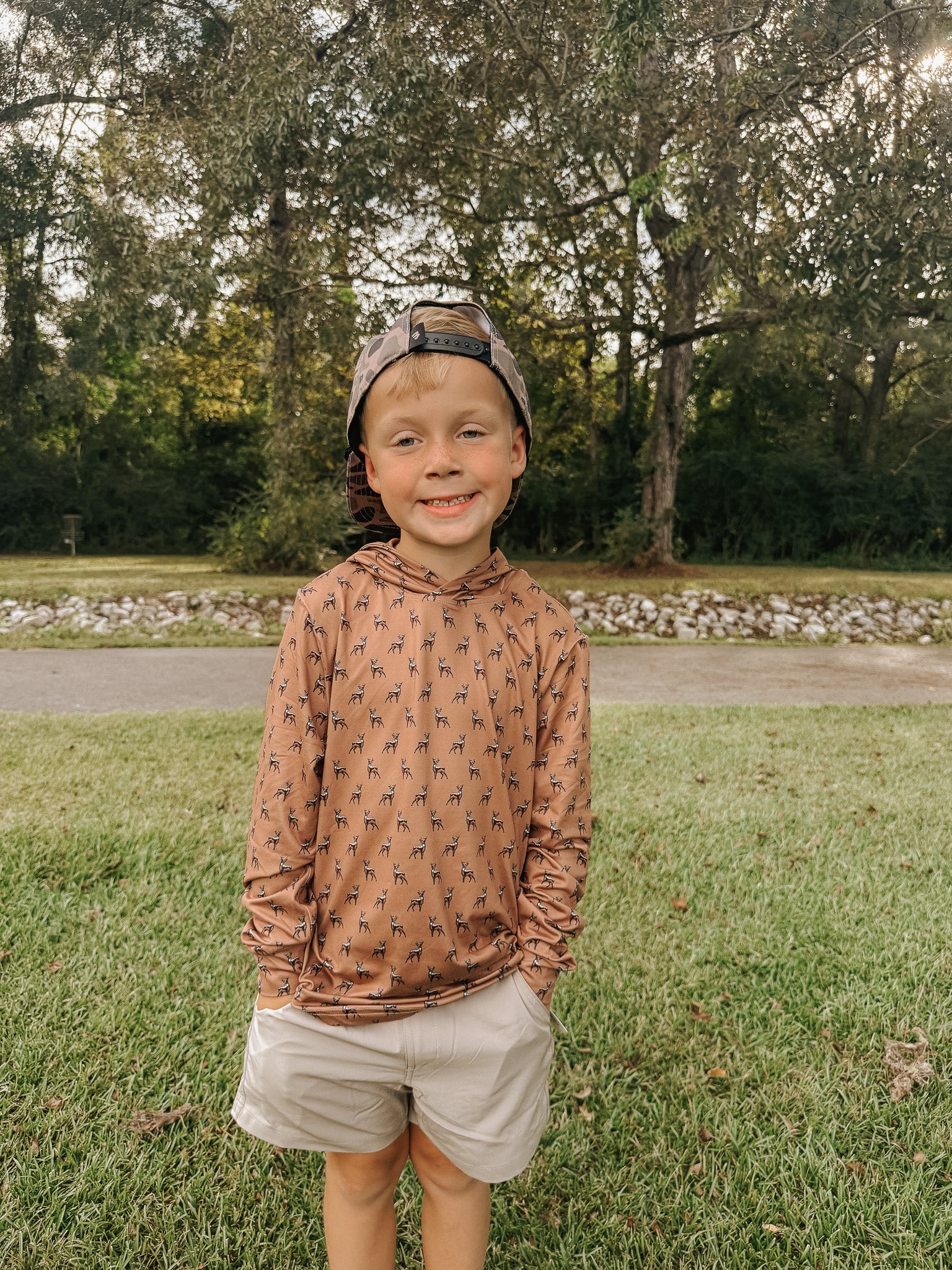 Youth Burlebo Performance Hoodie - Whitetail Deer - Brown