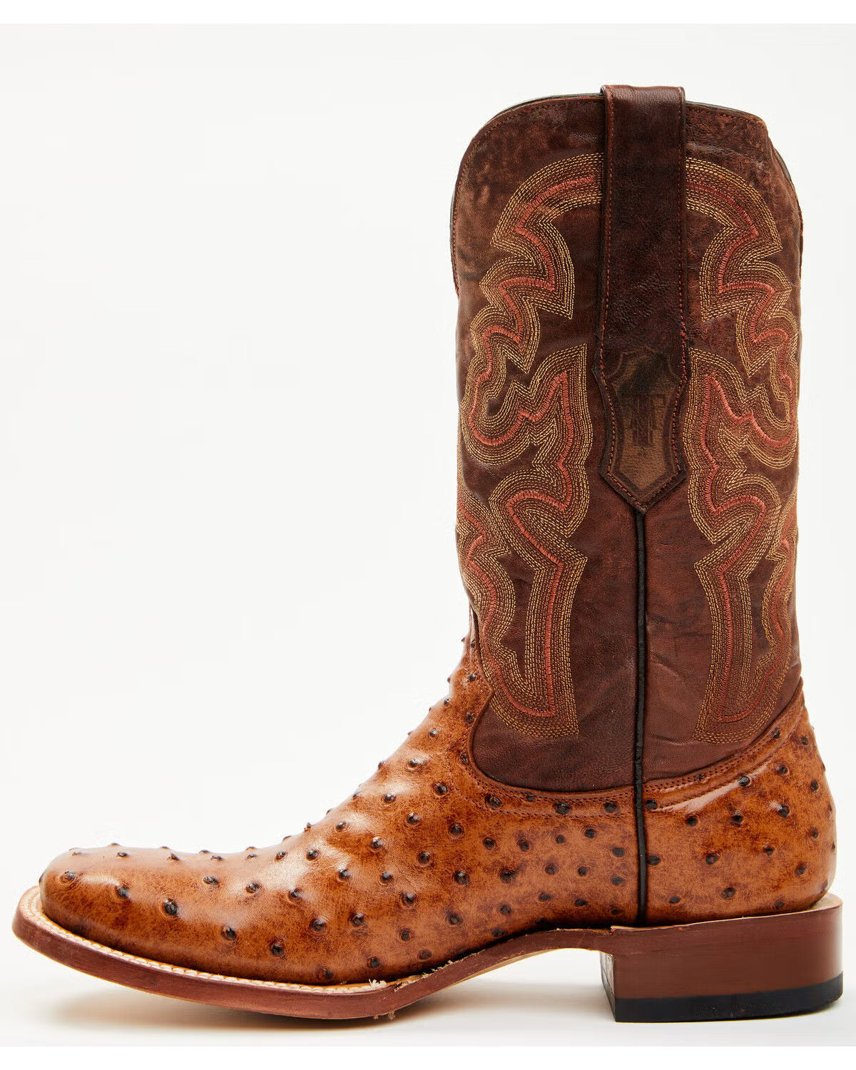 Tanner Mark Men's Ostrich Print Cognac Square Toe Boots