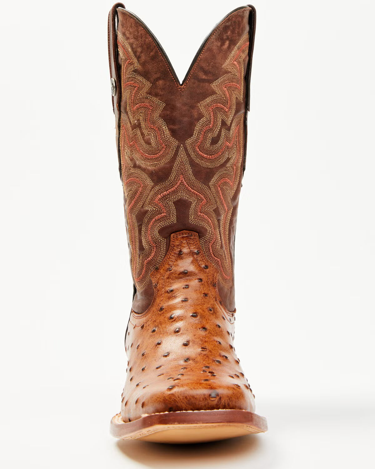 Tanner Mark Men's Ostrich Print Cognac Square Toe Boots