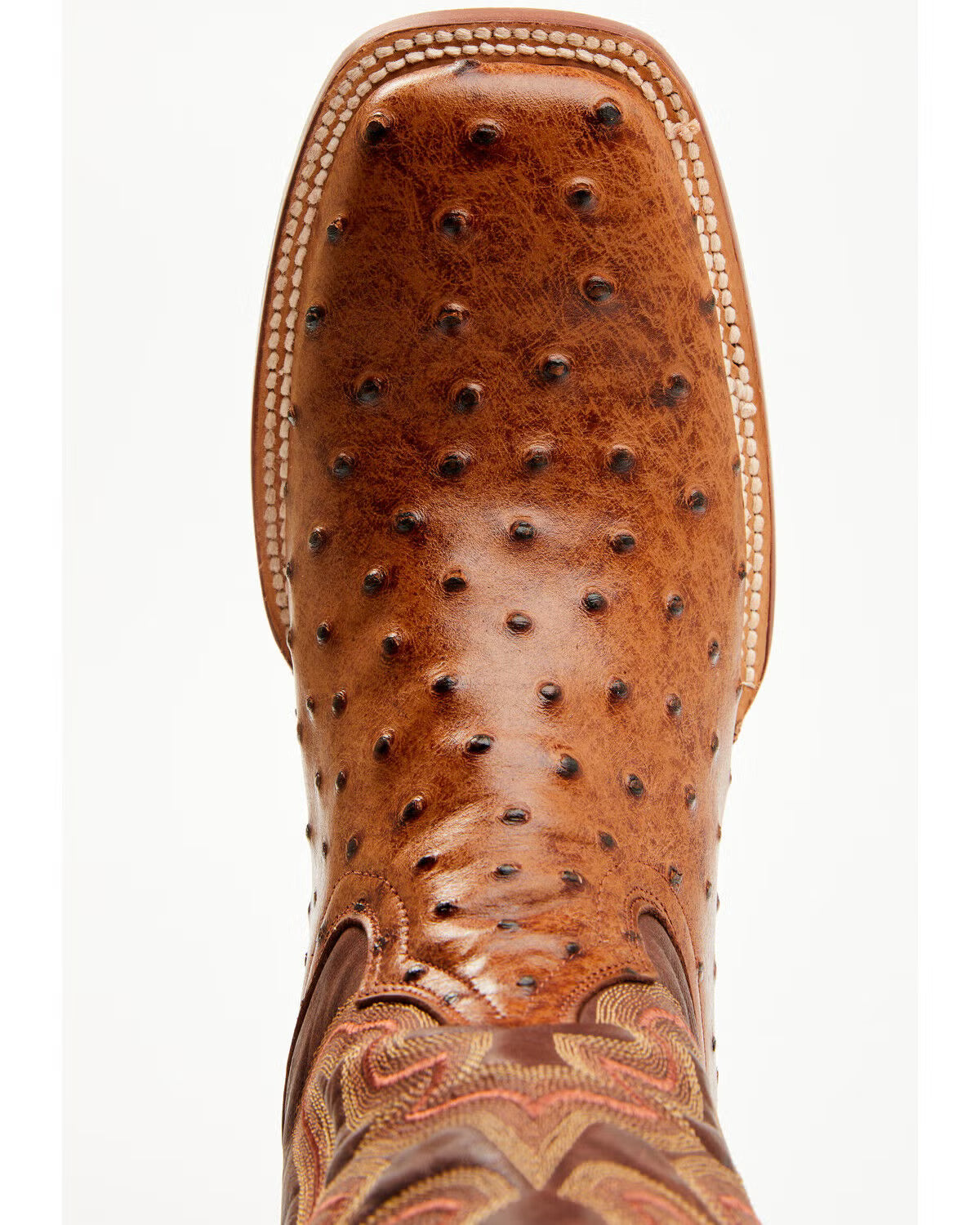 Tanner Mark Men's Ostrich Print Cognac Square Toe Boots