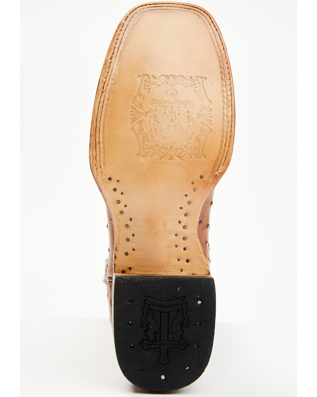 Tanner Mark Men's Ostrich Print Cognac Square Toe Boots