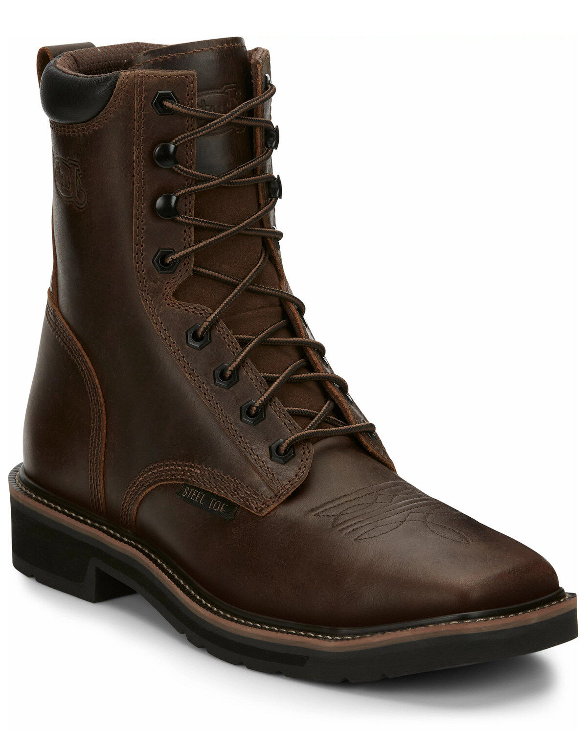 Men's Justin Pulley Lace Up Square Steel Toe Work Boots – Boot Country