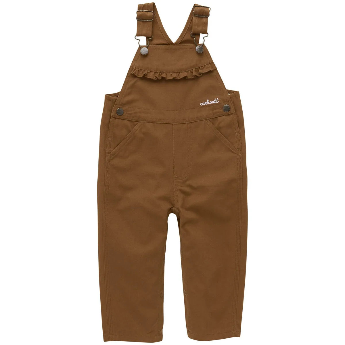 Carhartt Infant & Toddler Ruffle Front Canvas Overalls in Brown