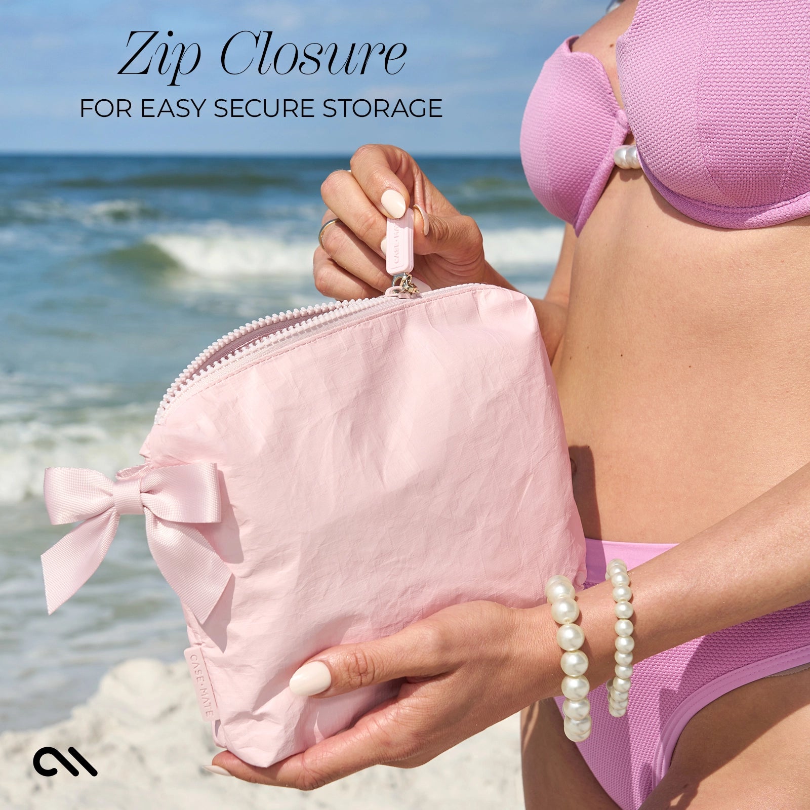 Case-Mate Bow Waterproof Zip Pouch - Ballet Pink