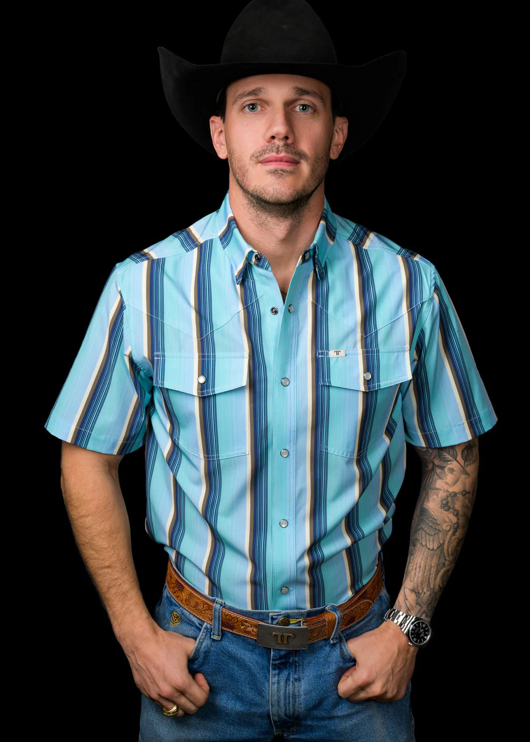 The Tristan in Blue - Short Sleeve Snap Shirt
