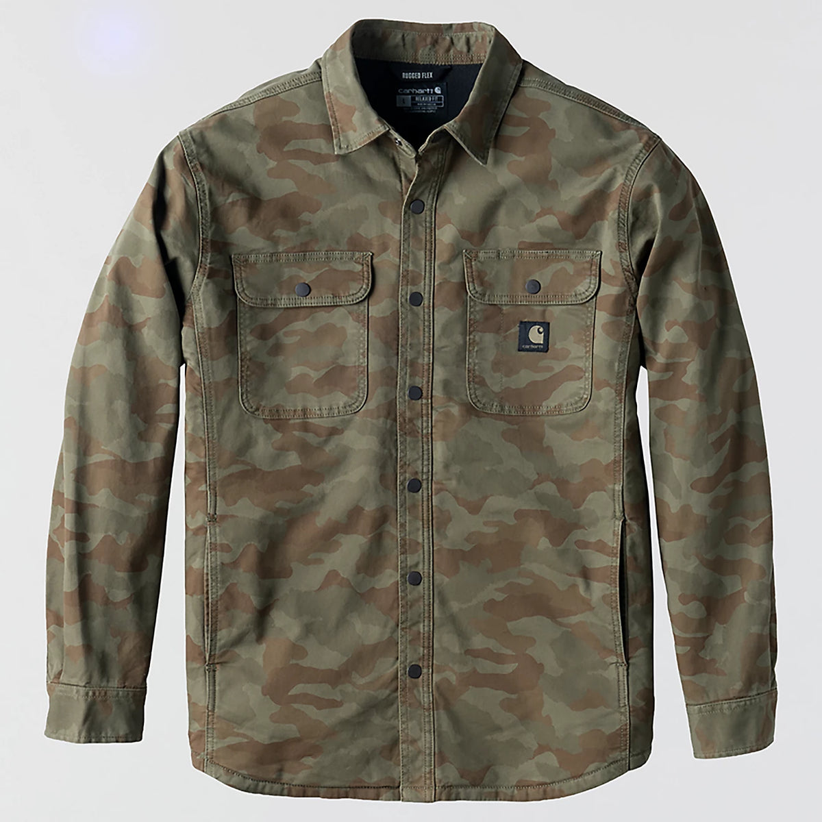 Carhartt | Rugged Flex Relaxed Fit Canvas Fleece Shirt Jacket in Army Green Camo