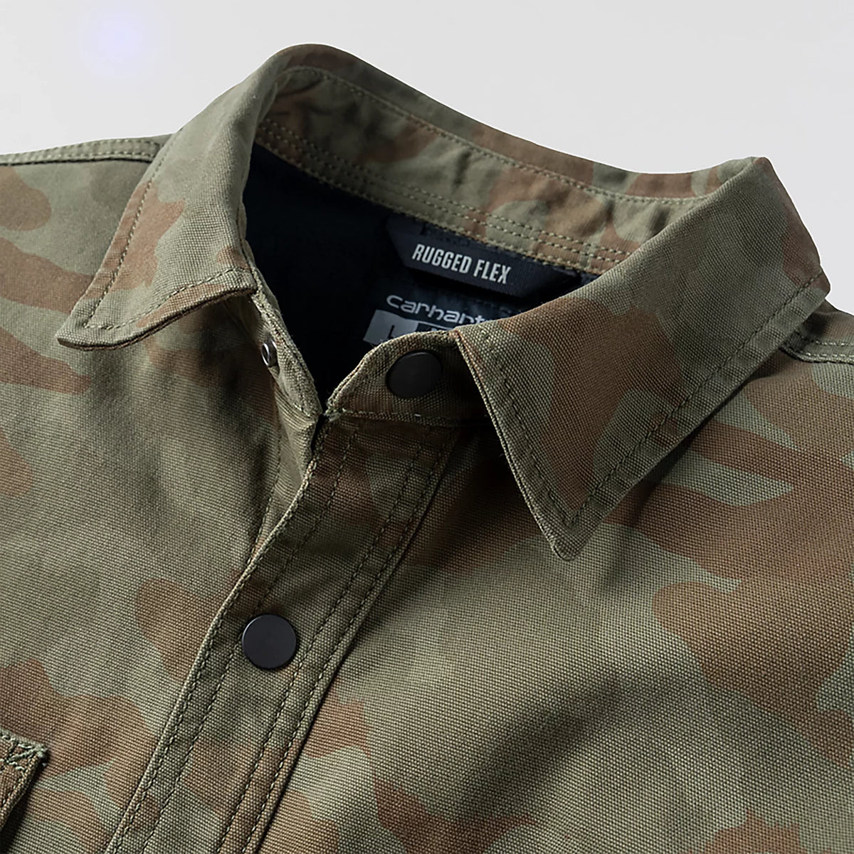 Carhartt | Rugged Flex Relaxed Fit Canvas Fleece Shirt Jacket in Army Green Camo