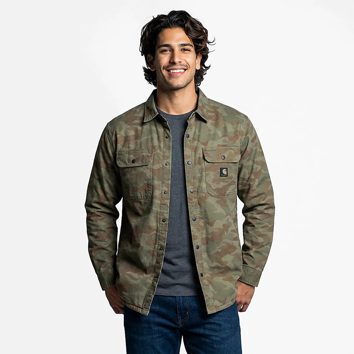 Carhartt | Rugged Flex Relaxed Fit Canvas Fleece Shirt Jacket in Army Green Camo