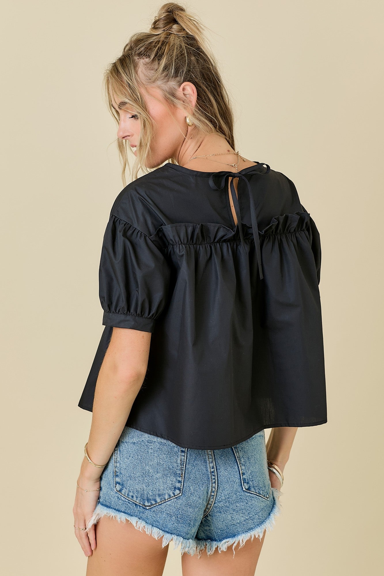Date Night Black Smocked Top