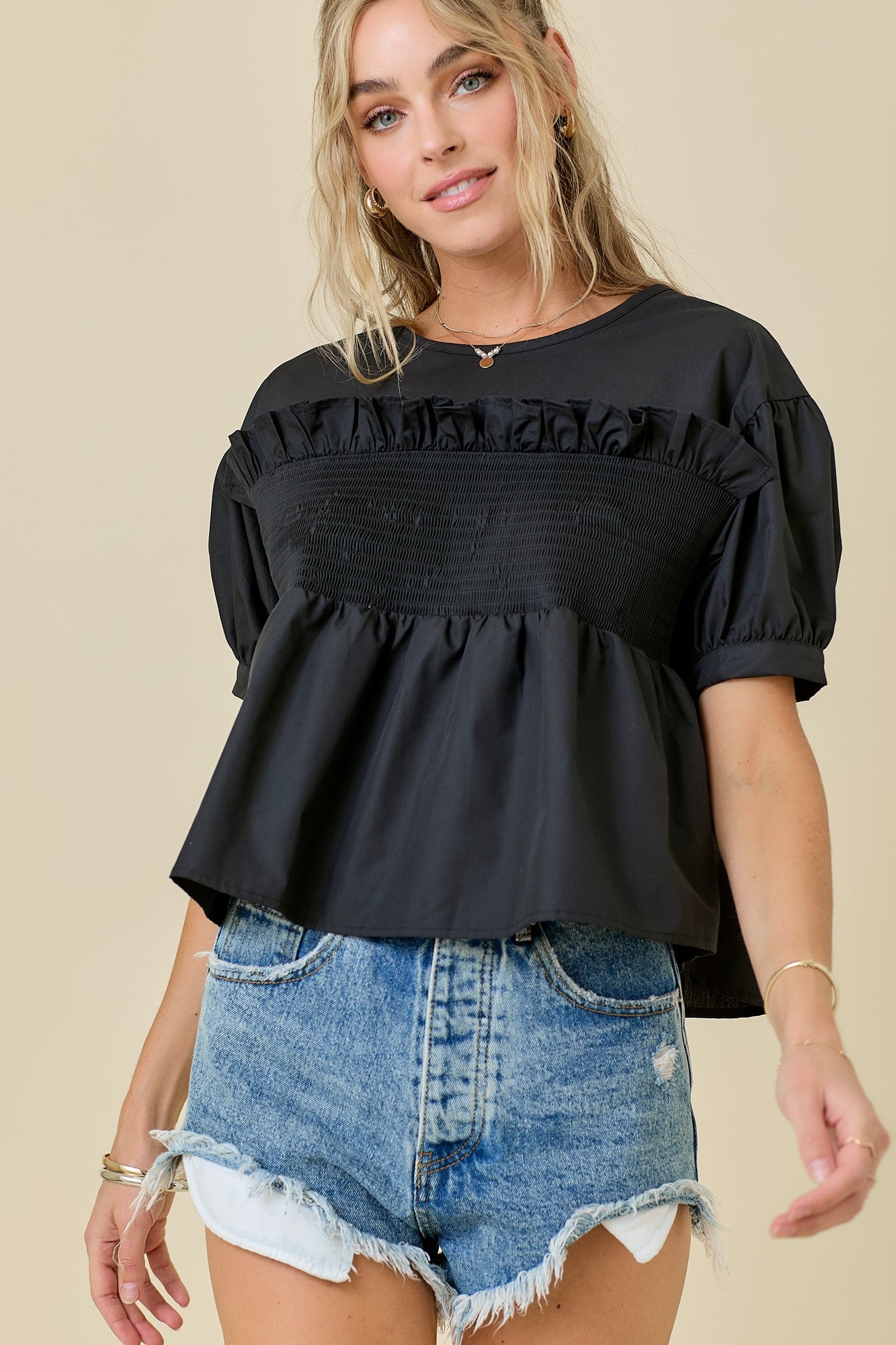 Date Night Black Smocked Top