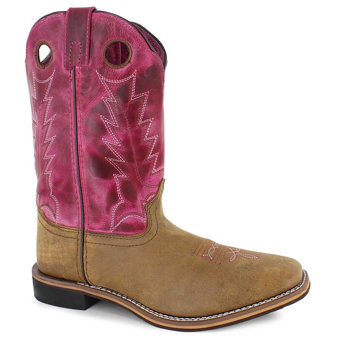 Girl's Smoky Mountain Vintage Brown and Pink Square Toe Boot