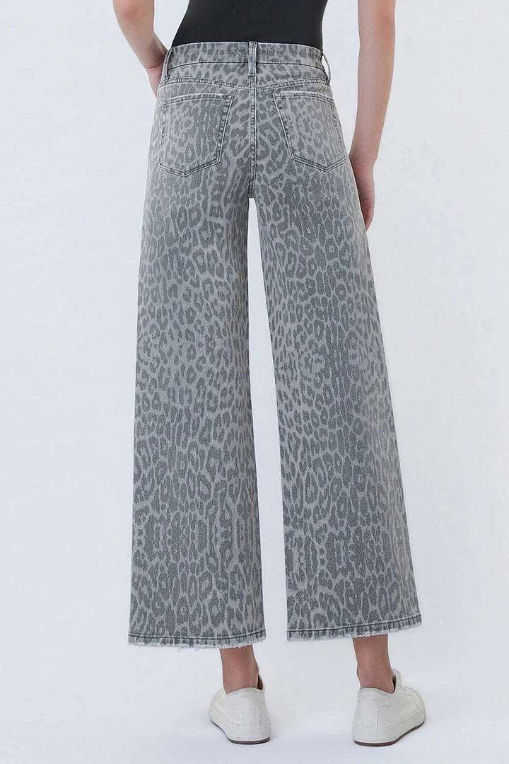 The Tylee High Rise Crop Wide Leg Jeans in Grey Leopard