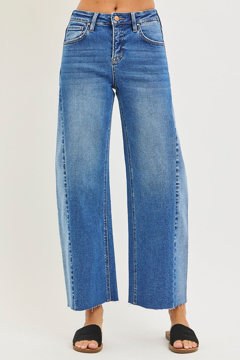 The Lynn Cropped Contrast Barrel Jeans