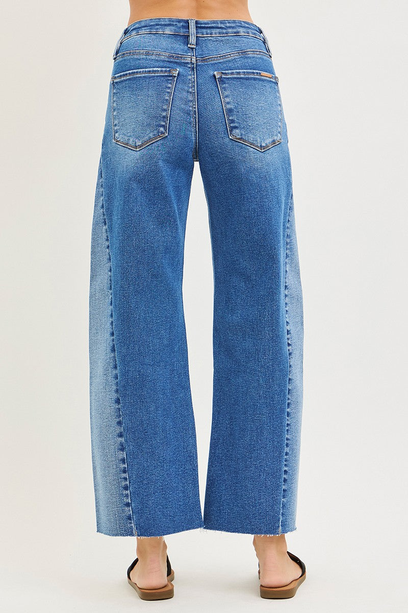 The Lynn Cropped Contrast Barrel Jeans