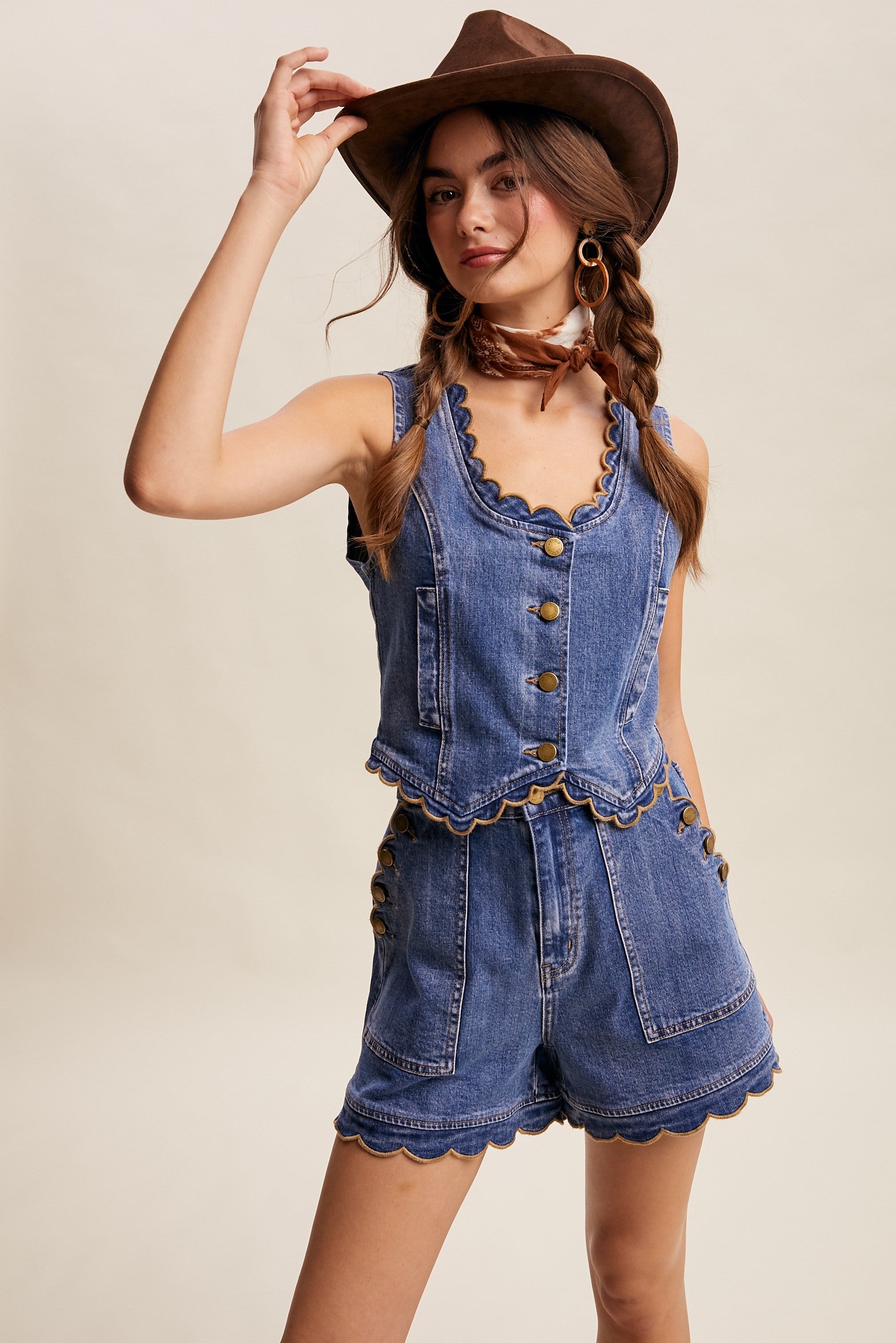 Scalloped Sweetheart Denim Top