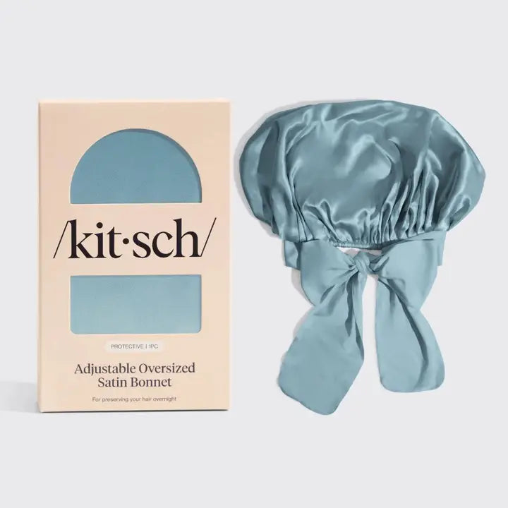 Kitsch Adjustable Oversized Satin Bonnet- Haze Blue