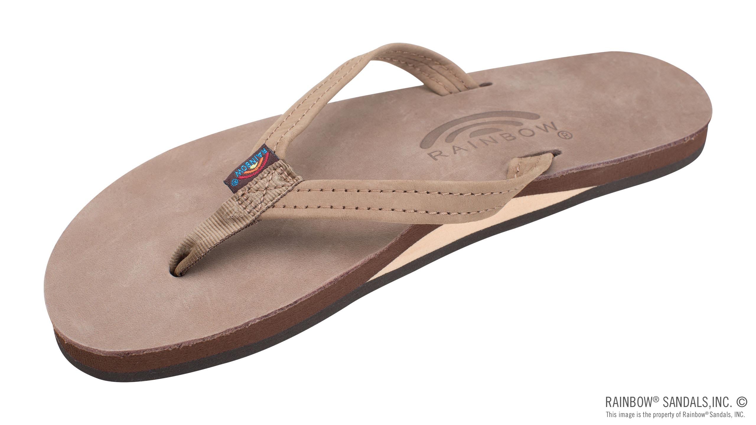 Rainbow Sandals | Women's Single Layer Narrow Strap Premier Leather Sandal in Dark Brown