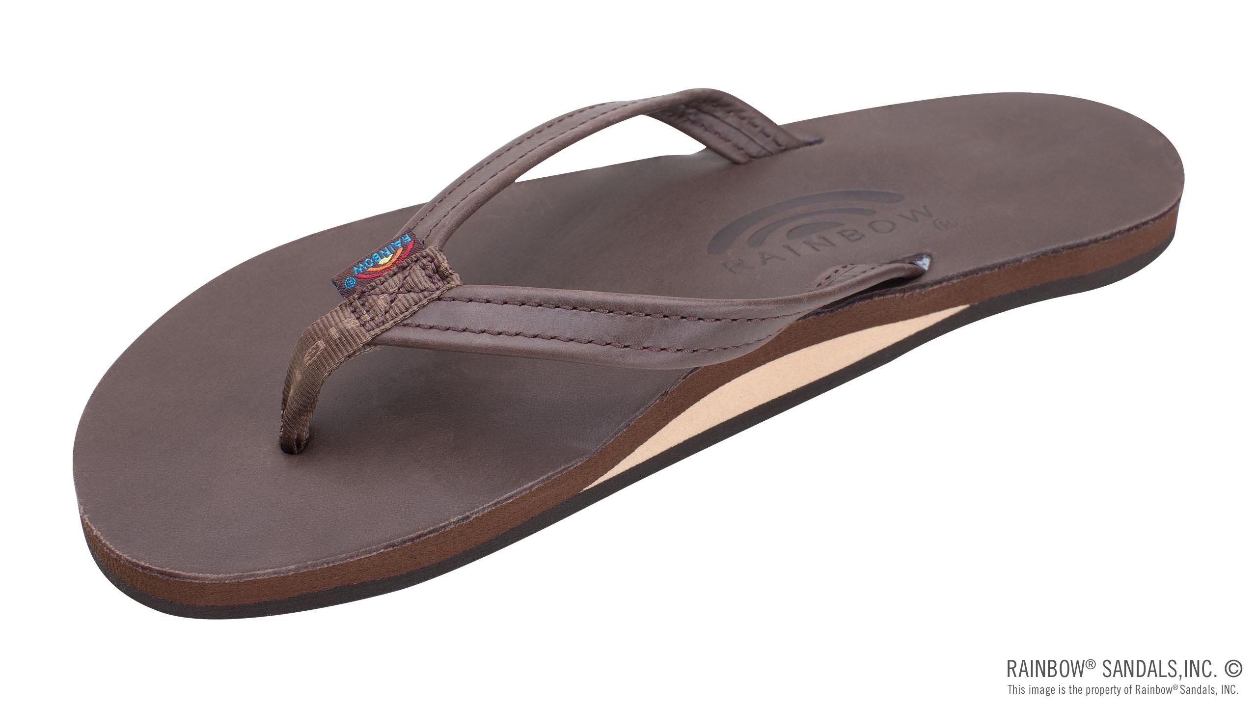 Rainbow Sandals | Women's Single Layer Narrow Strap Premier Leather Sandal in Mocha