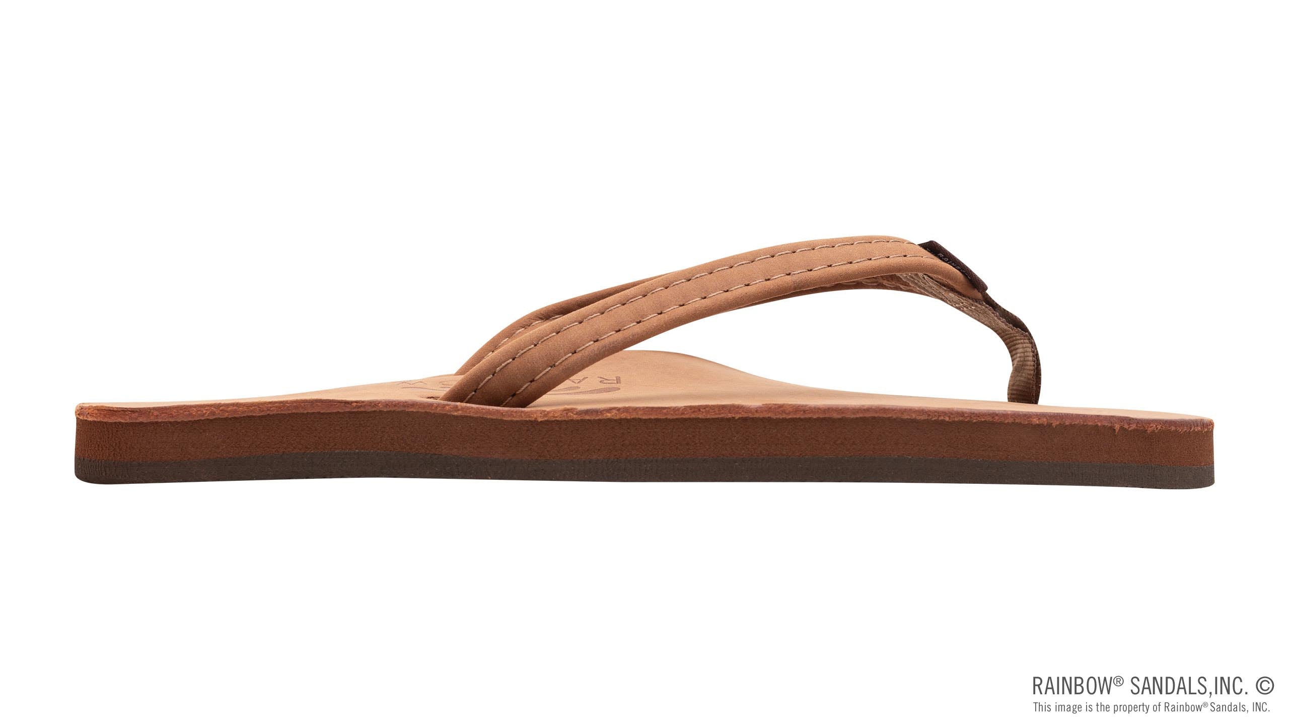 Rainbow Sandals | Women's Single Layer Narrow Strap Premier Leather Sandal in Redwood