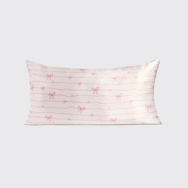 Kitsch Satin Pillowcase in Striped Bows - King