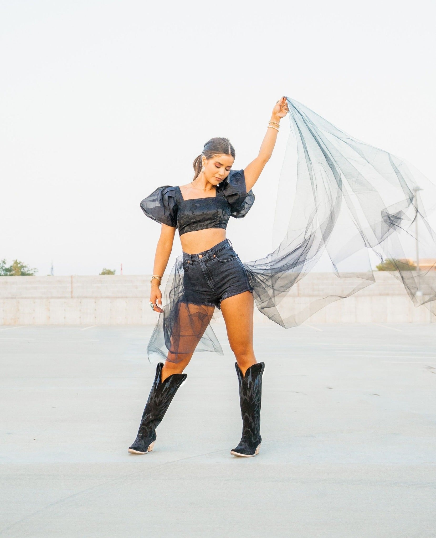 Bota Dingo Thunder Road de cuero negro