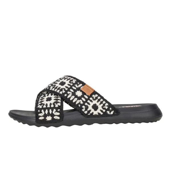 Women's Hey Dude Christi Slide Cottage Crochet in Black/White