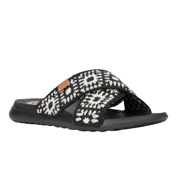 Women's Hey Dude Christi Slide Cottage Crochet in Black/White