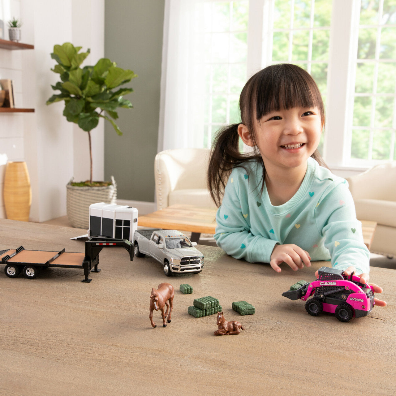 RAM Pickup Truck Toy with Case Construction SV340B Skid Steer, Trailers and Accessories